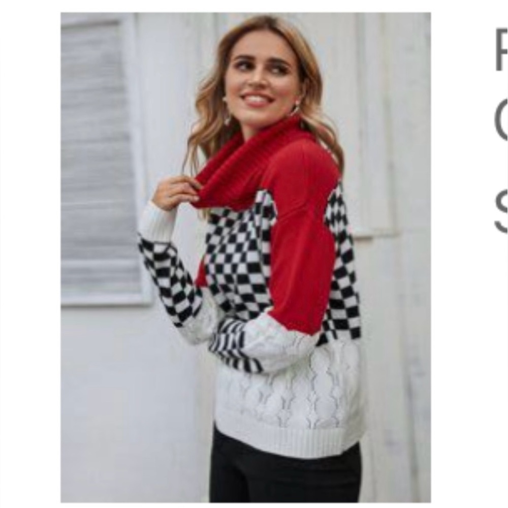 Women's SHEIN rolled turtle neck pointelle knit sweater